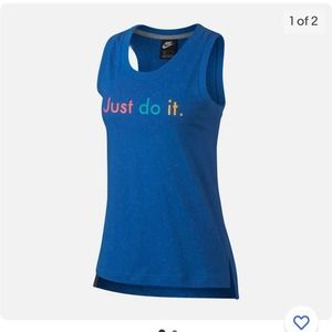 NIKE SPORTSWEAT GYM RUNNING TRAINING JUST DO IT PREP GRAPHIC TANK TOP BLUE Small